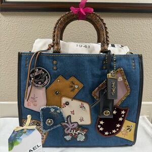 Coach 1941 Rogue 30 Denim Patchwork Tote Bag NWT
